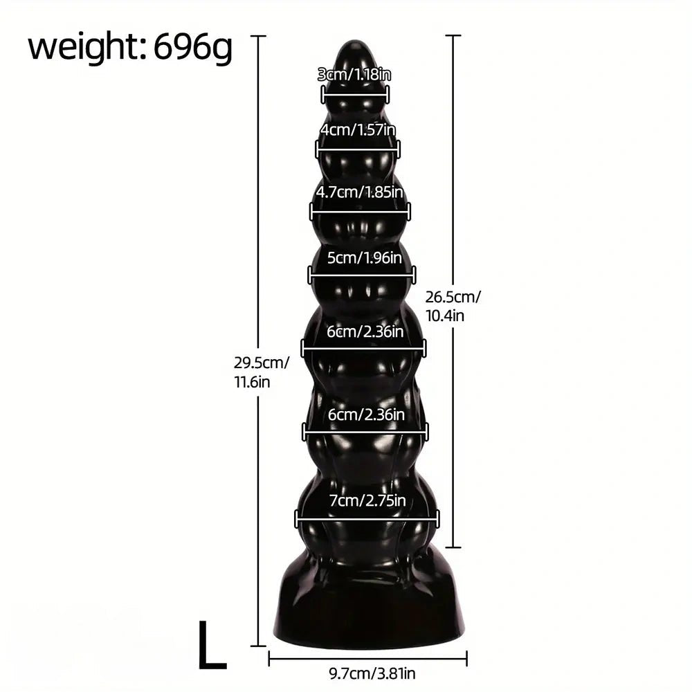 Black ribbed spiral pvc anal dildo