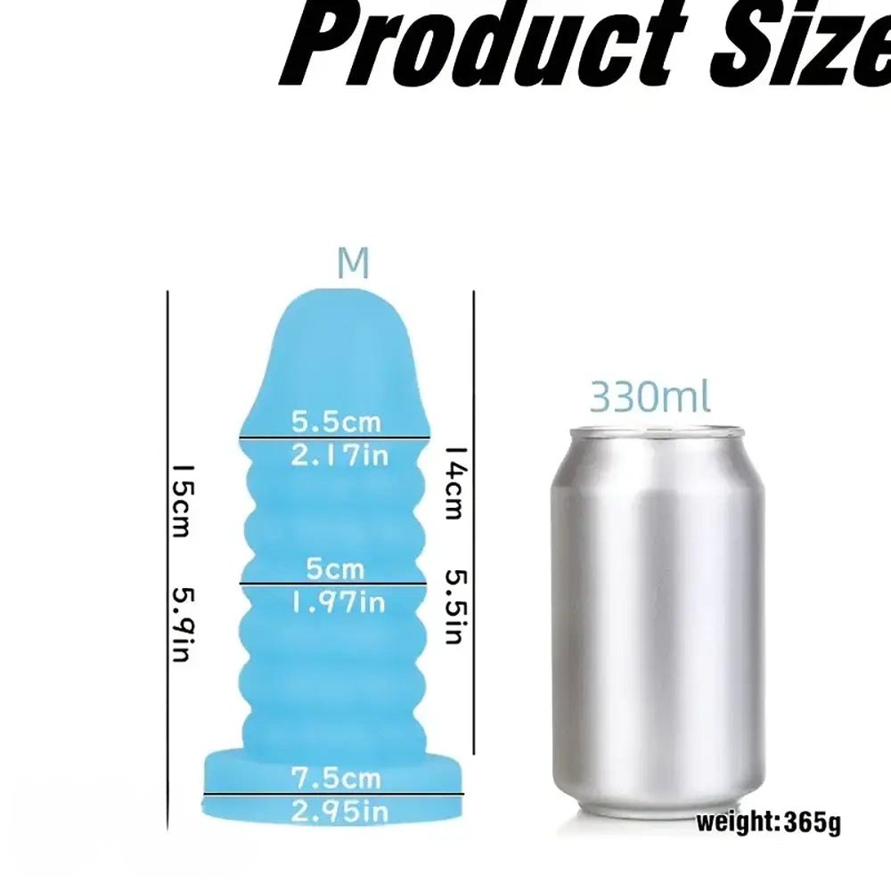Blue ribbed spiral thick silicone dildo