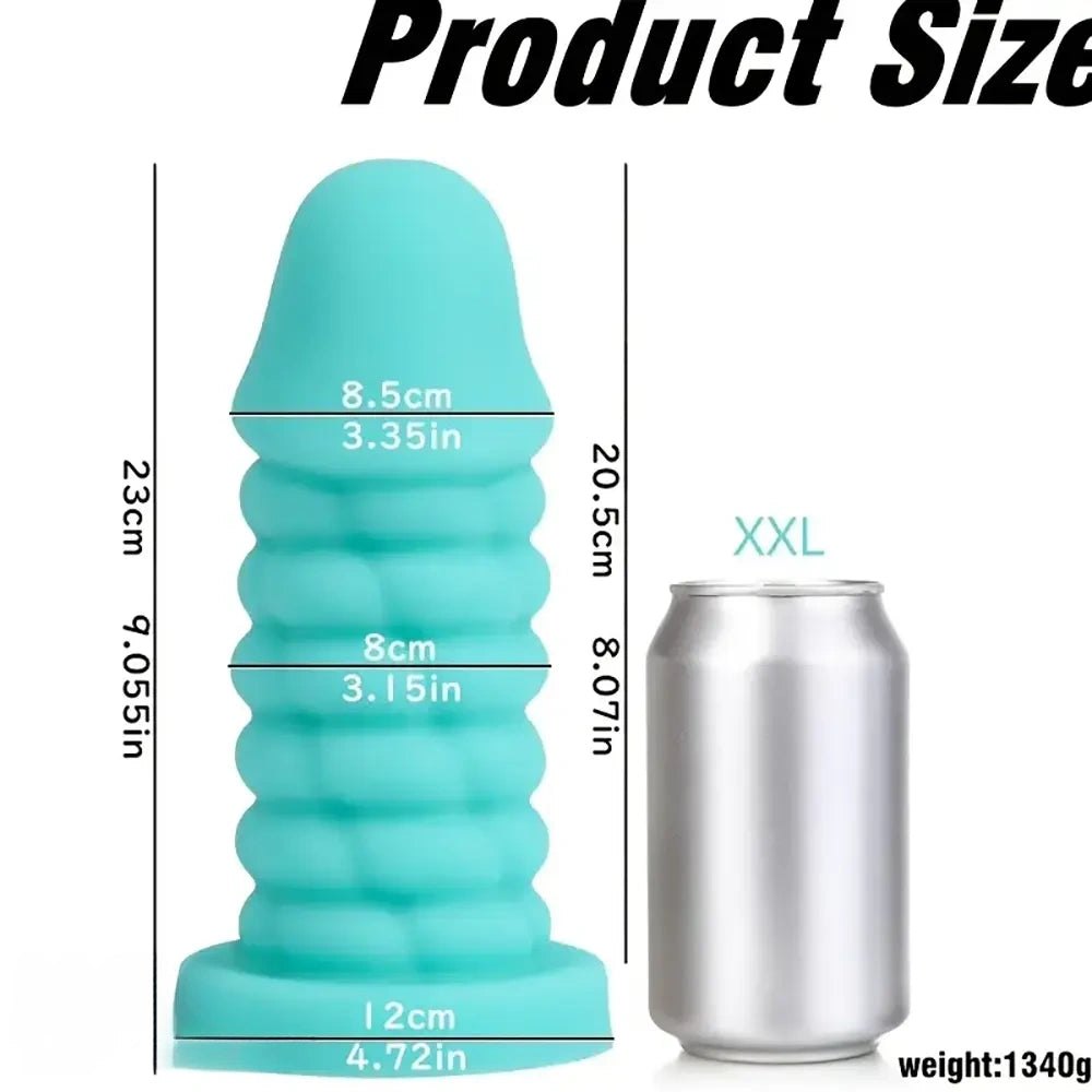 Green ribbed spiral thick silicone dildo