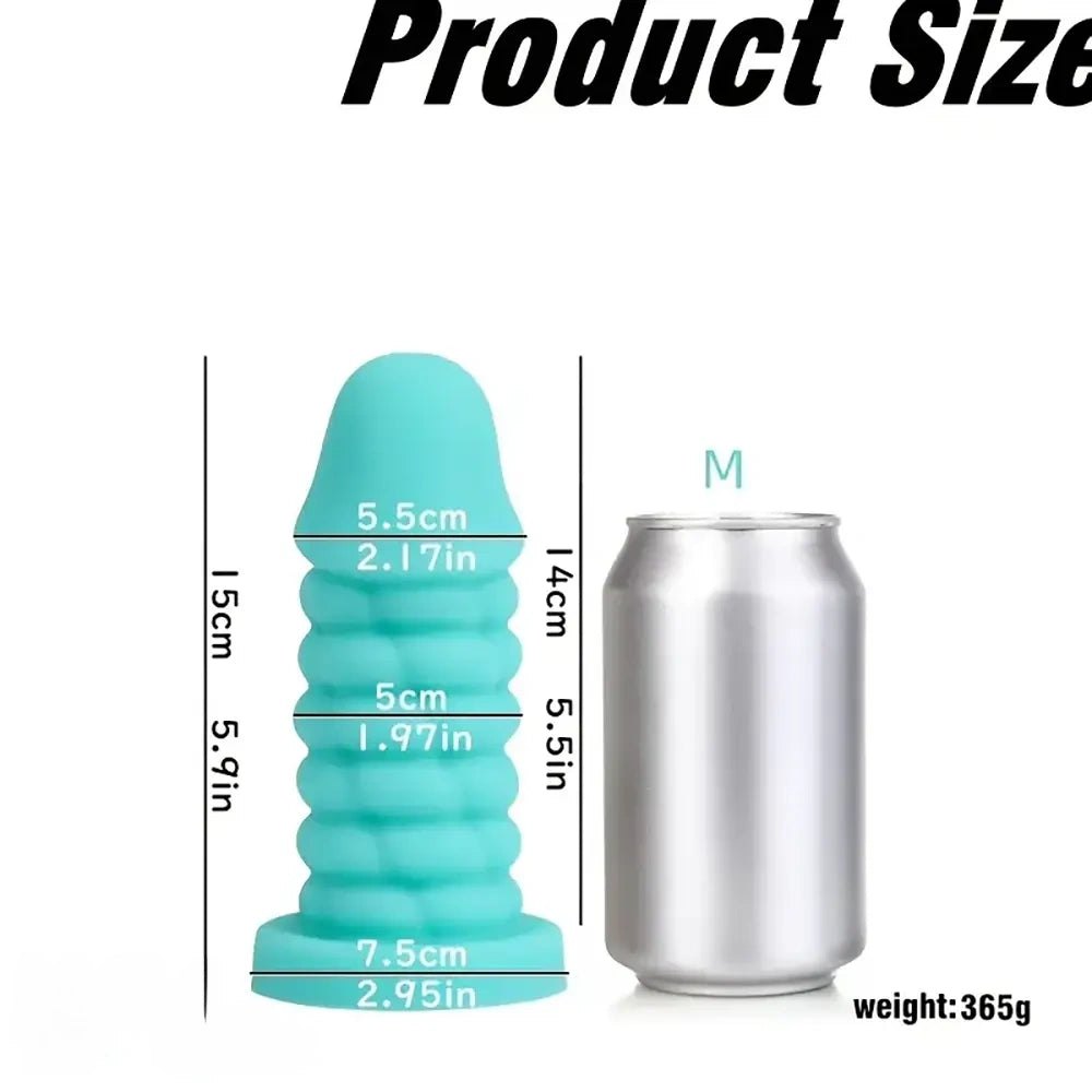 Green ribbed spiral thick silicone dildo