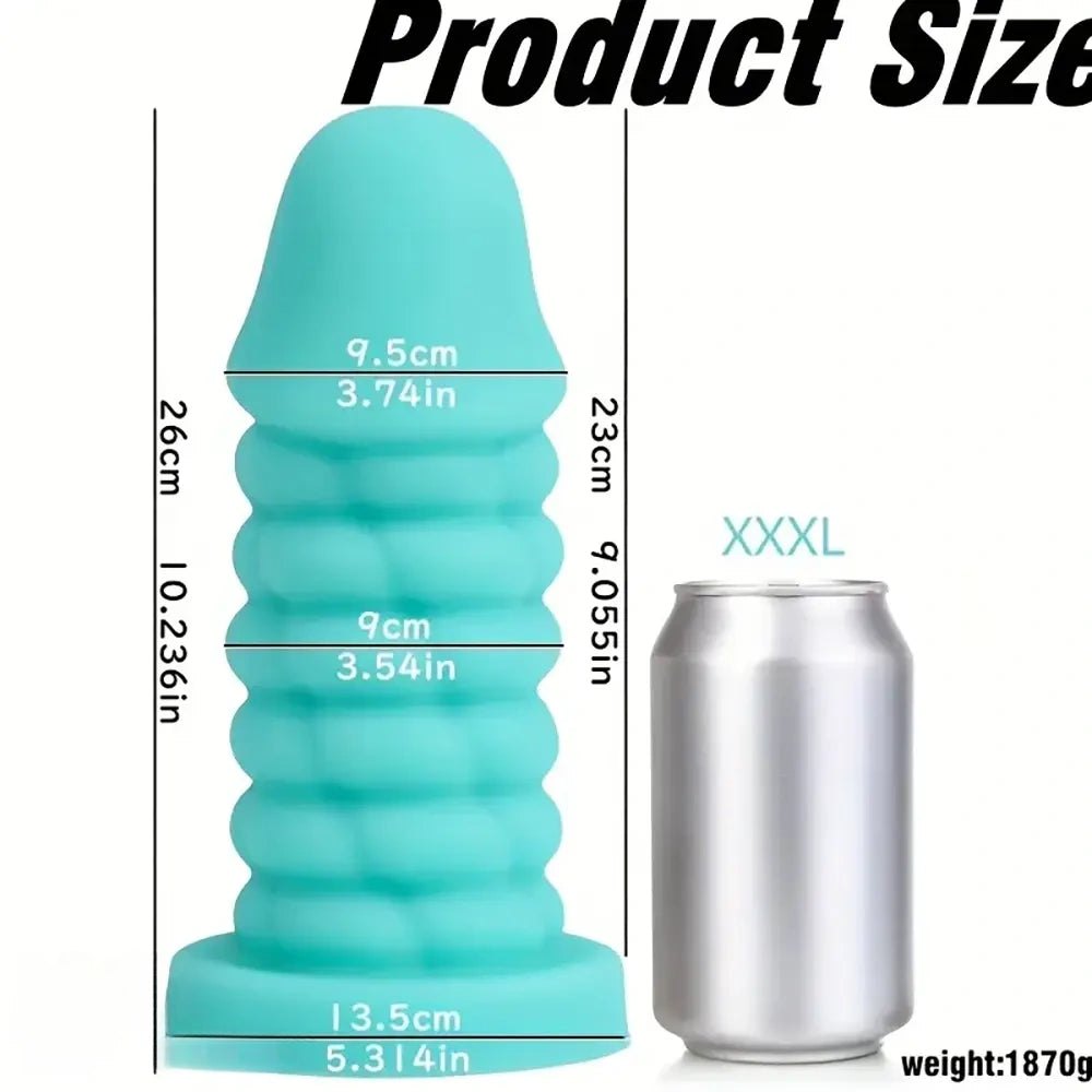 Green ribbed spiral thick silicone dildo