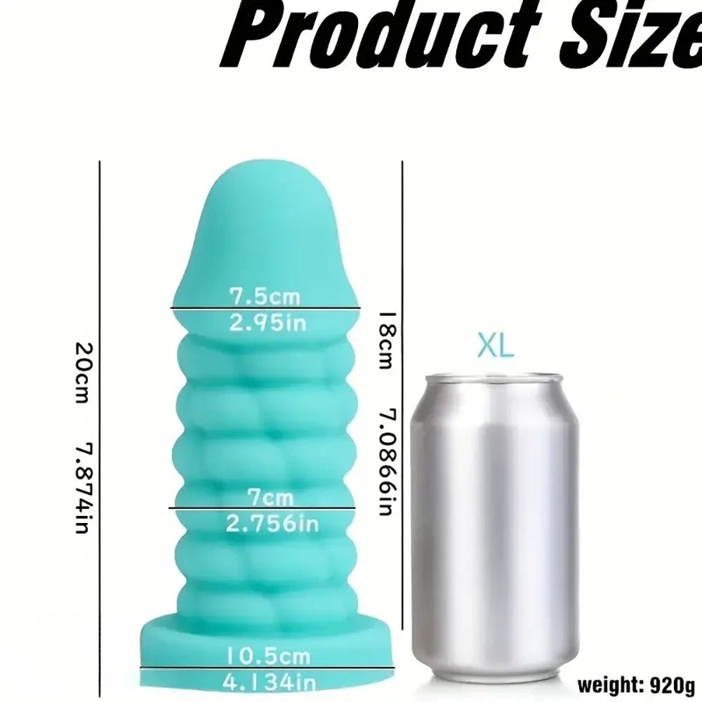 Green ribbed spiral thick silicone dildo