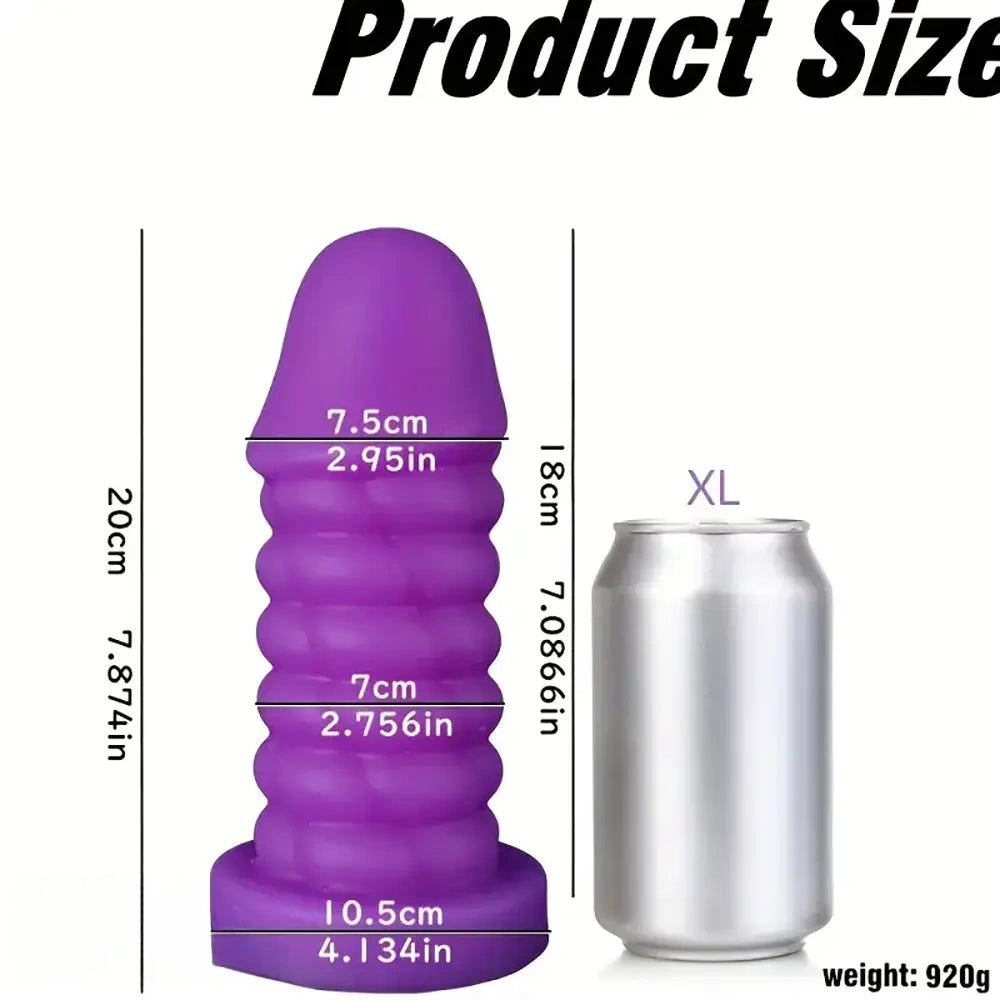 Purple ribbed spiral thick silicone dildo