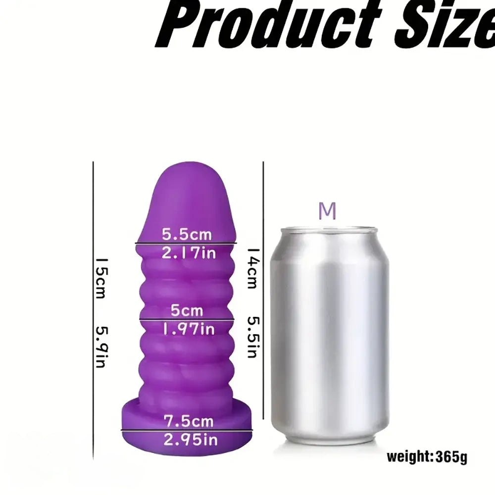 Purple ribbed spiral thick silicone dildo