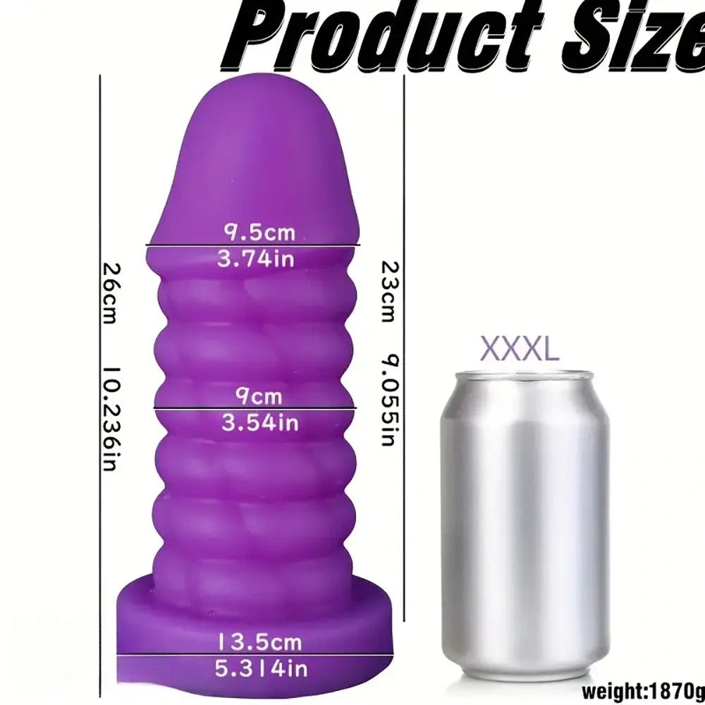 Purple ribbed spiral thick silicone dildo