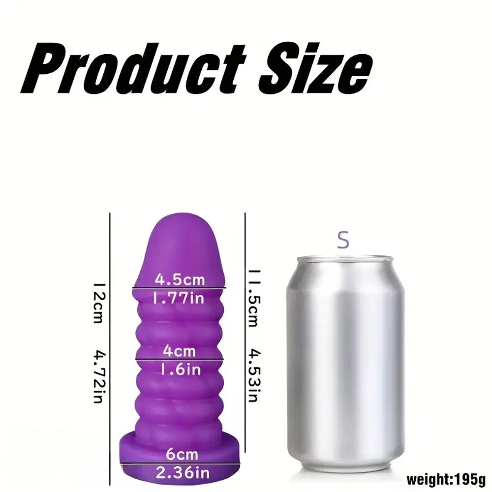 Purple ribbed spiral thick silicone dildo