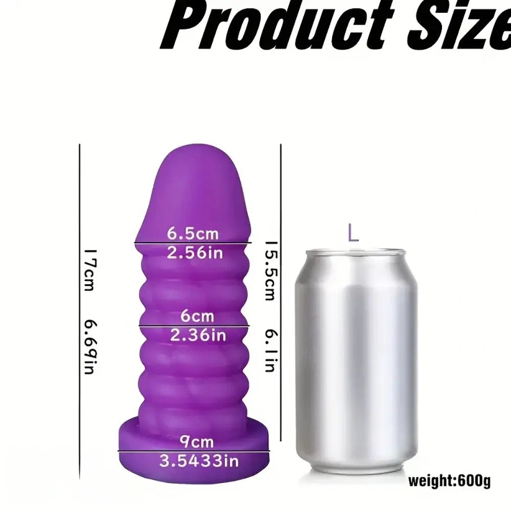 Purple ribbed spiral thick silicone dildo