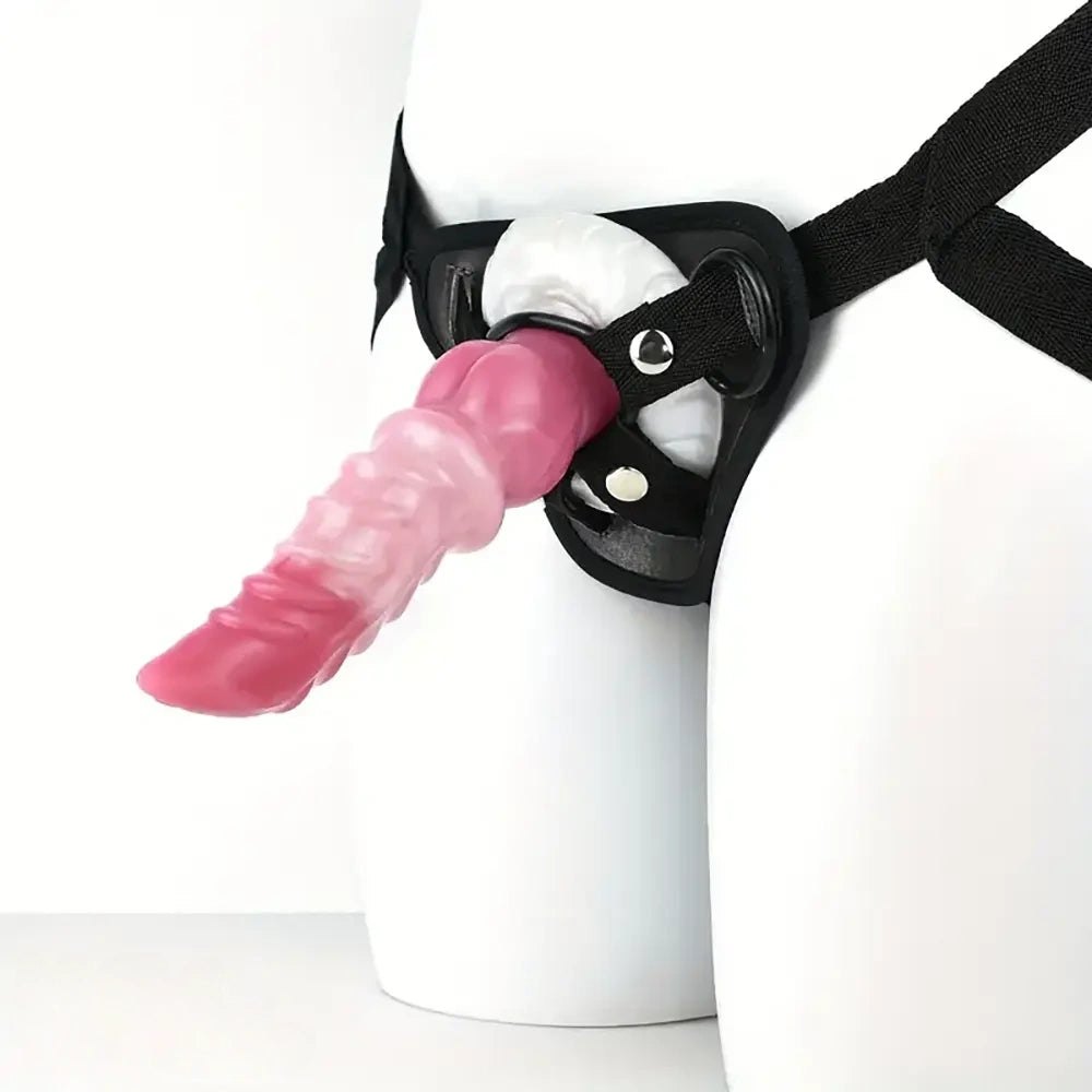 Pink ribbed strap-on dildo, photo 1