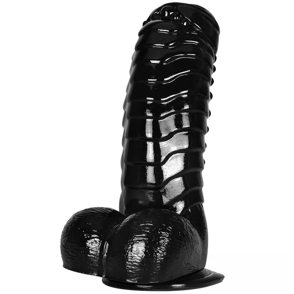 Black ribbed suction cup pvc dildo, photo 1