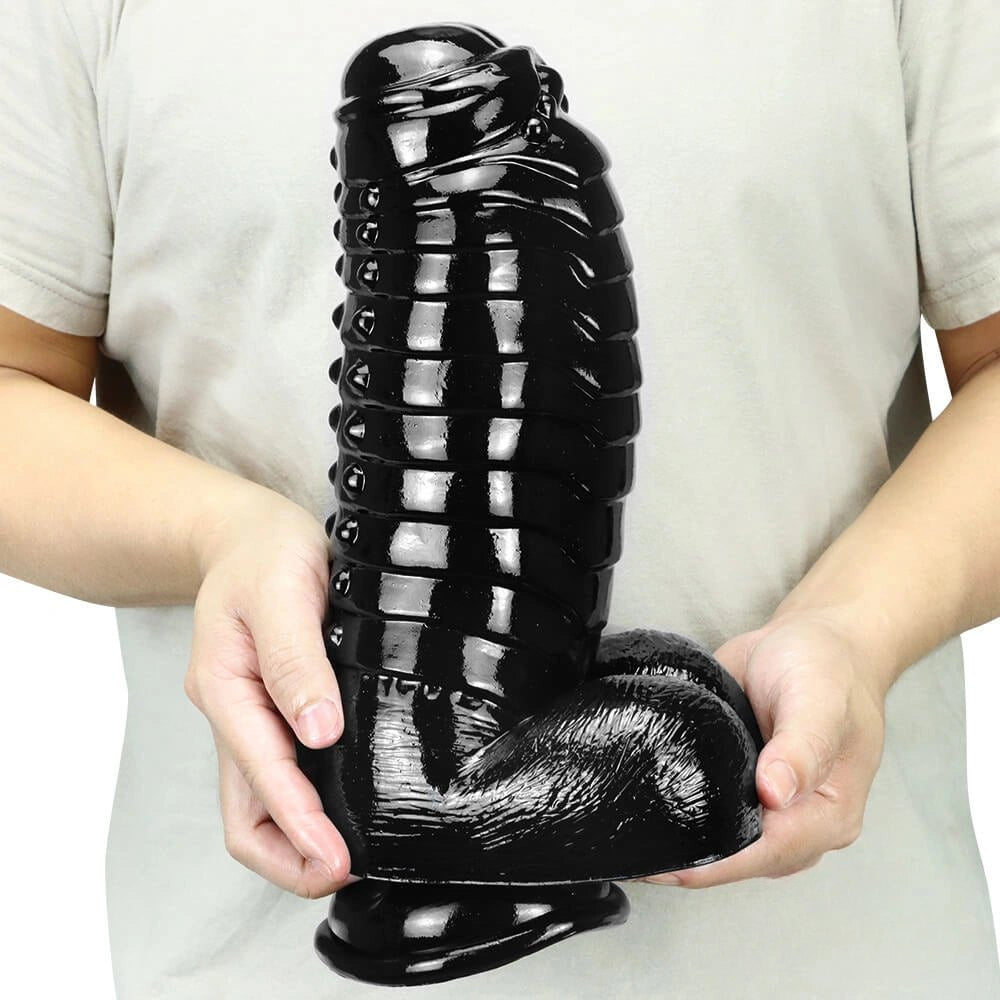 Black ribbed suction cup pvc dildo, photo 2