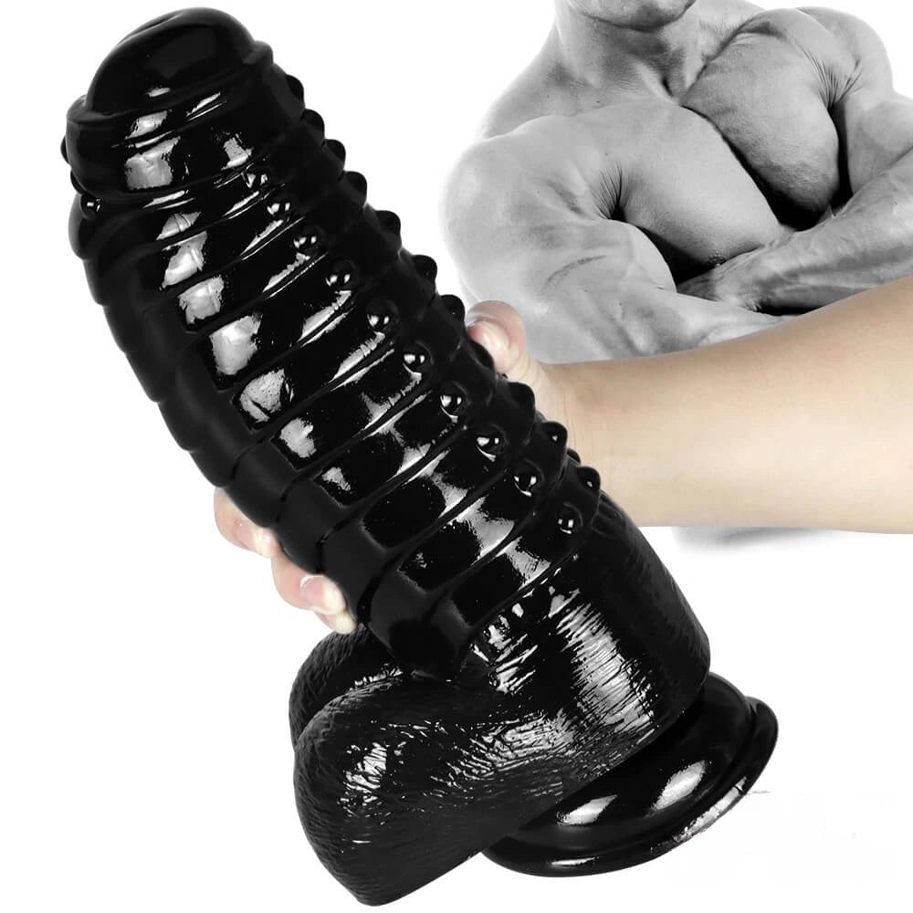 Black ribbed suction cup pvc dildo, photo 4