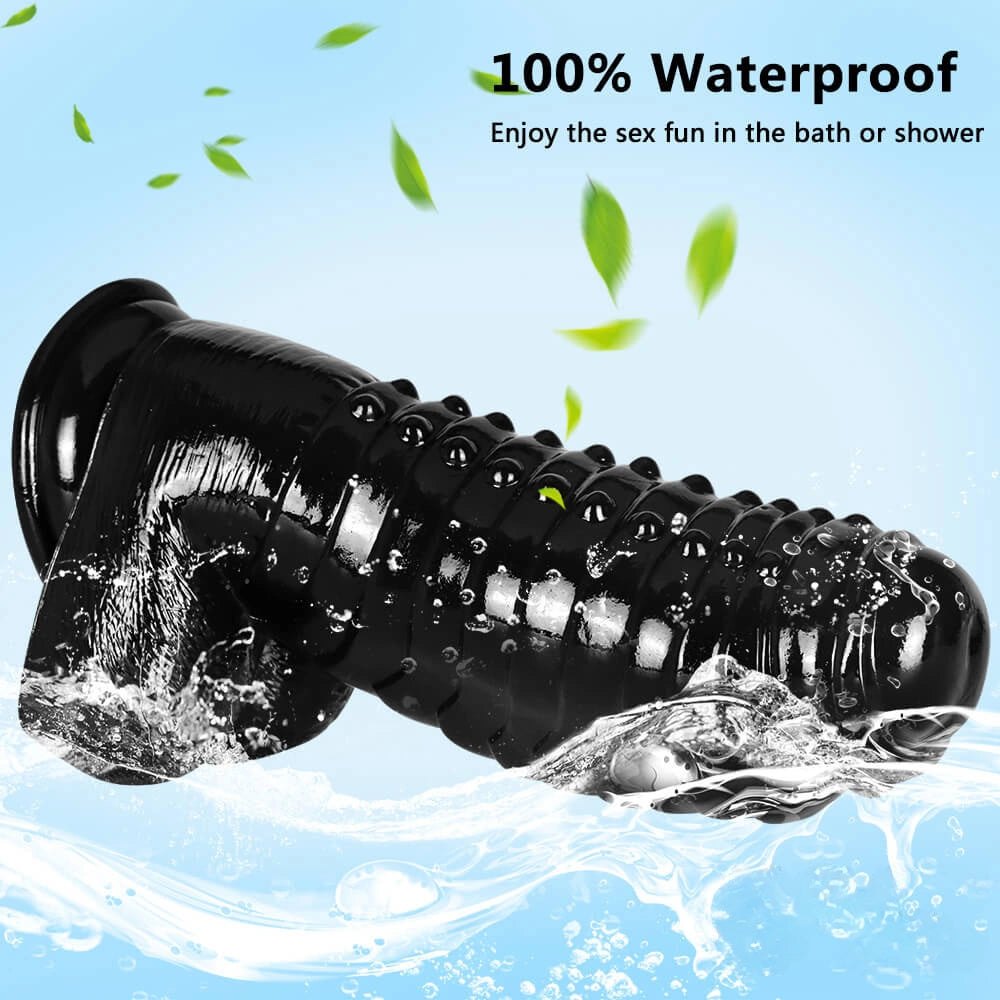 Black ribbed suction cup pvc dildo, photo 5