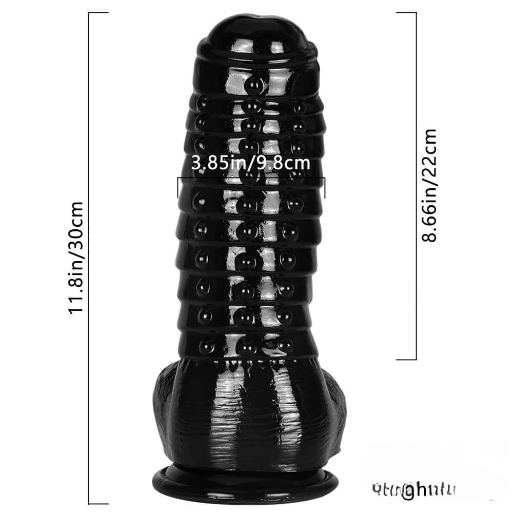 Black ribbed suction cup pvc dildo, photo 6