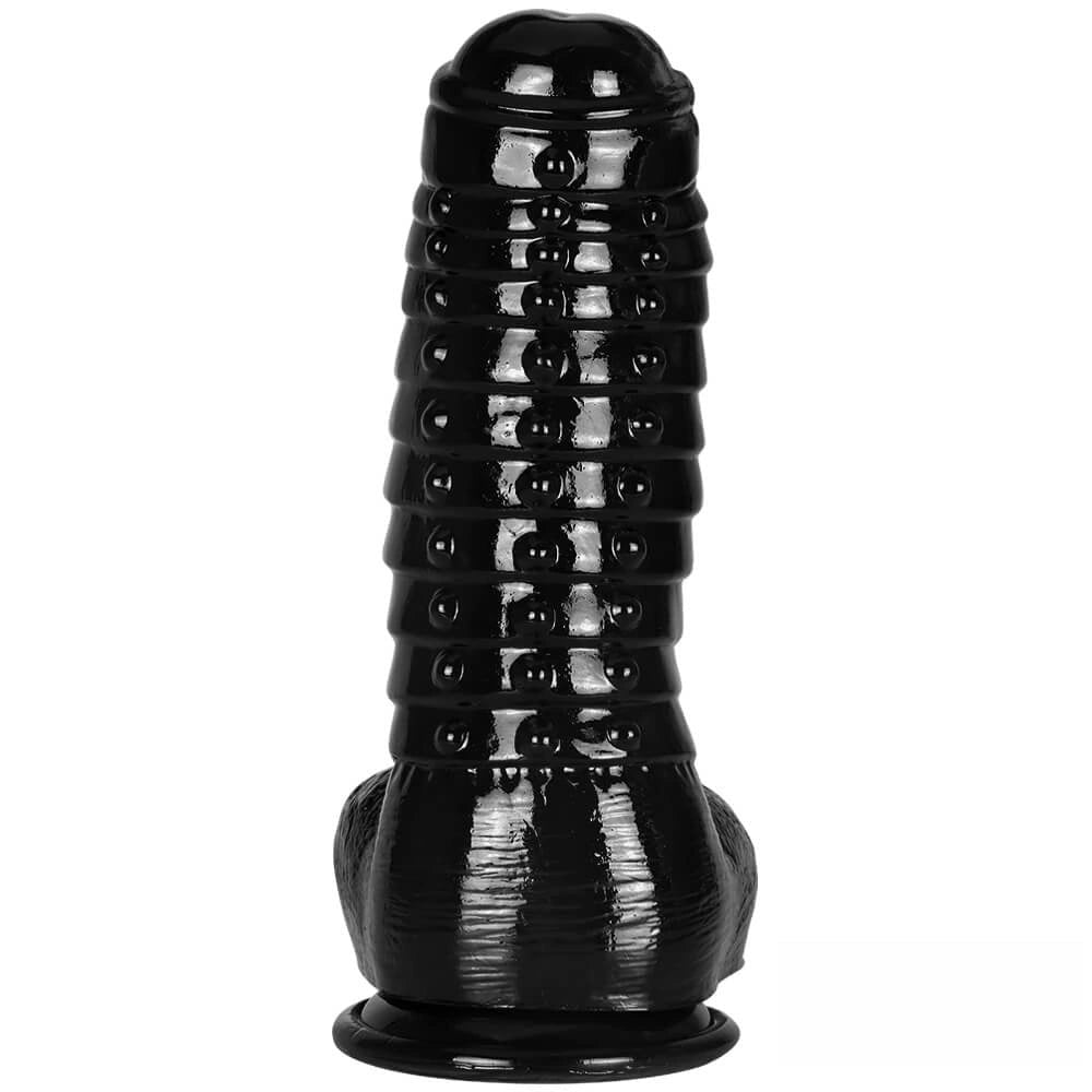 Black ribbed suction cup pvc dildo, photo 8