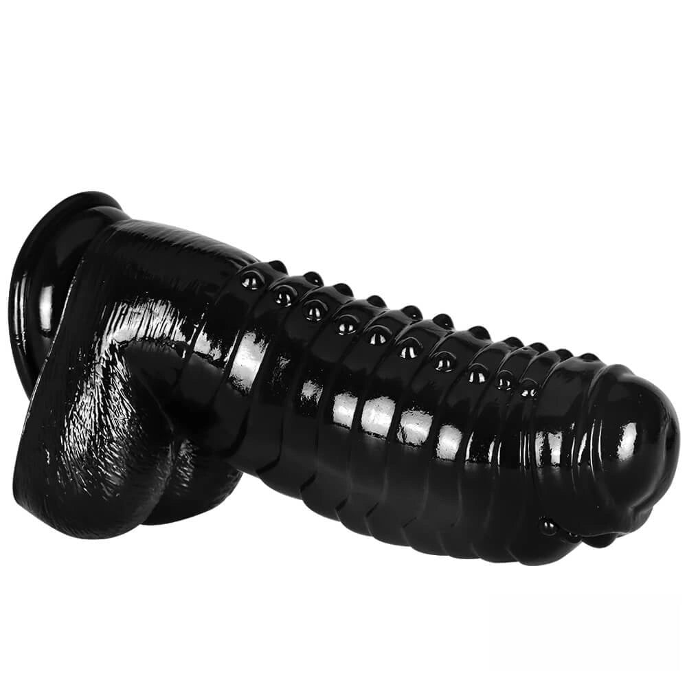 Black ribbed suction cup pvc dildo, photo 9