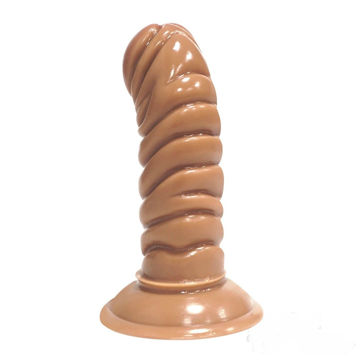 Brown ribbed suction cup dildo
