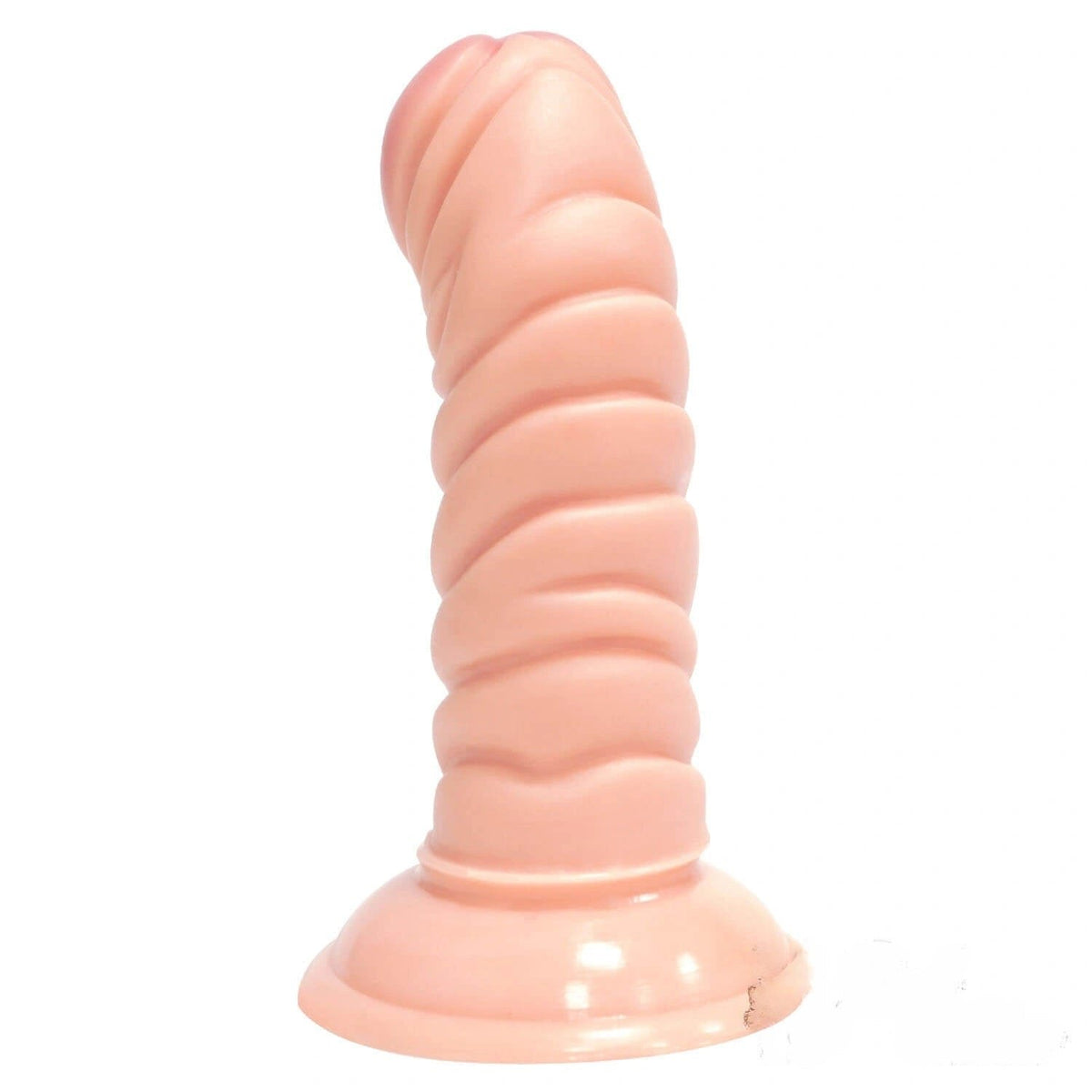 Flesh ribbed suction cup dildo