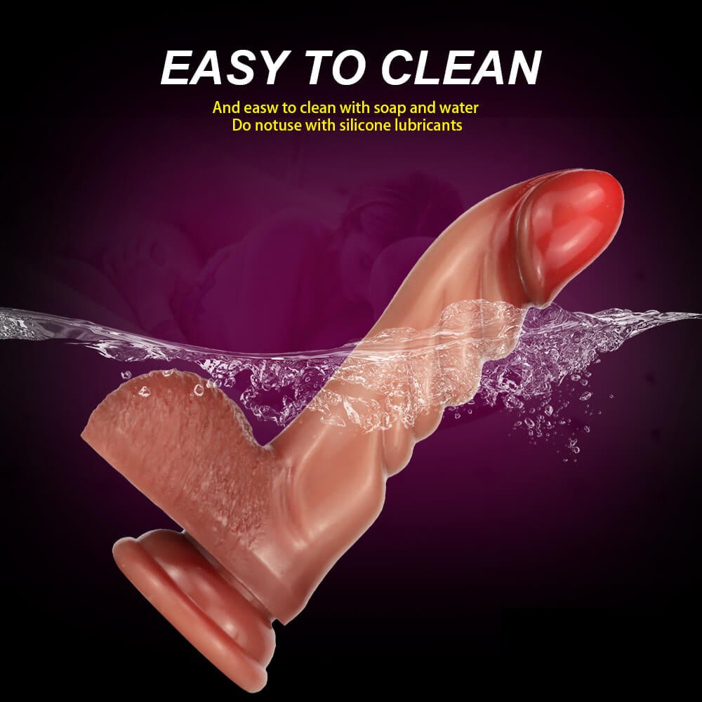 Reddish-brown ribbed silicone suction cup dildo, photo 11