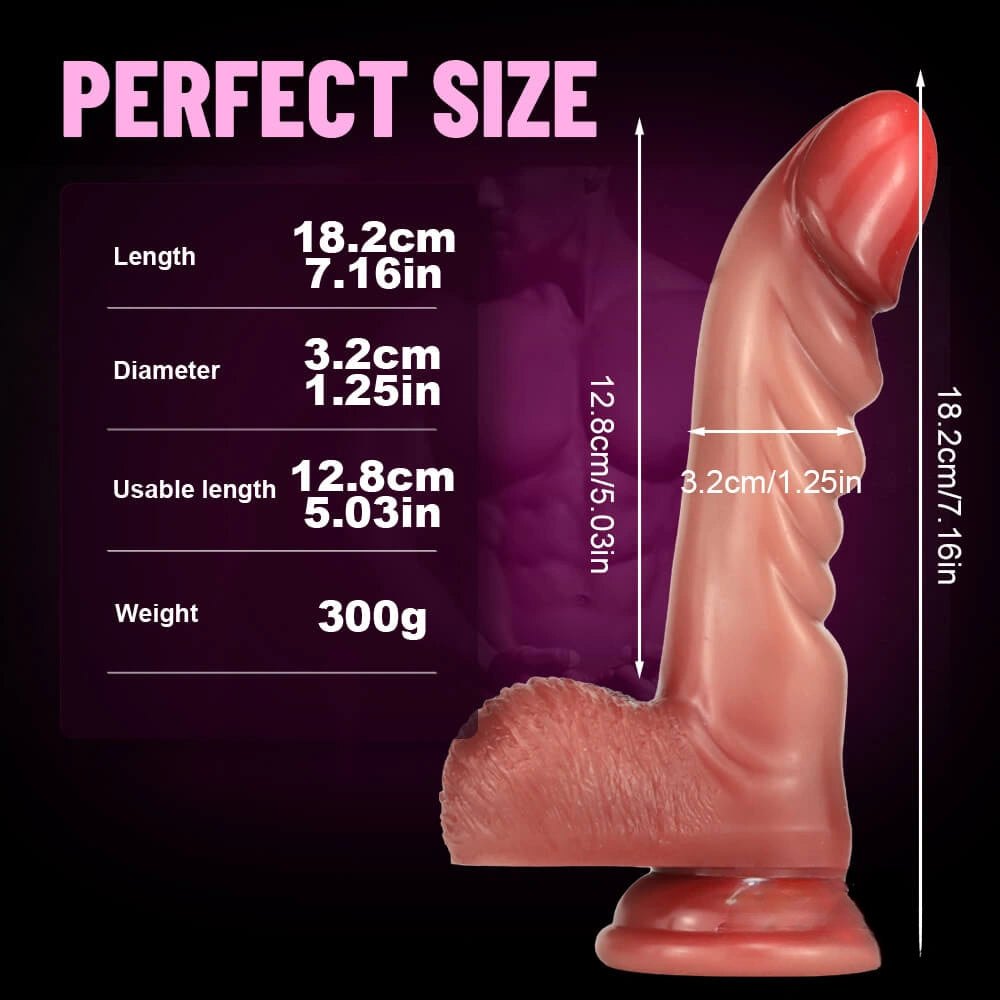 Reddish-brown ribbed silicone suction cup dildo, photo 7