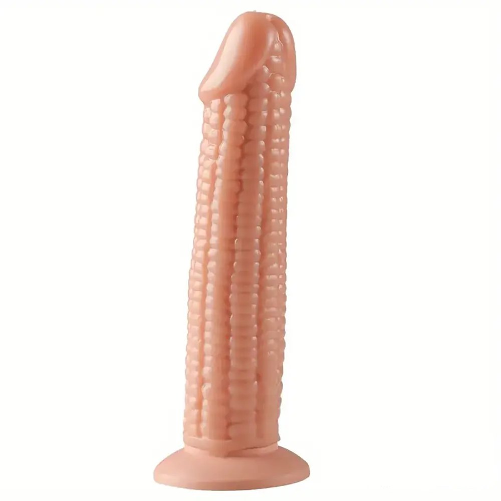 Flesh-tone ribbed realistic PVC dildo, photo 1