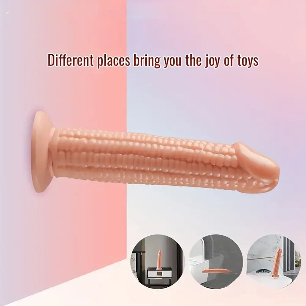 Flesh-tone ribbed realistic PVC dildo, photo 3