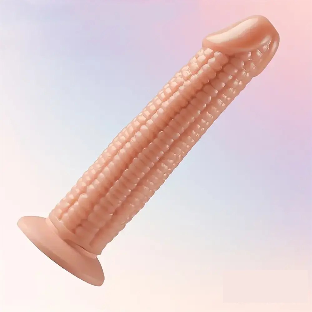 Flesh-tone ribbed realistic PVC dildo, photo 4