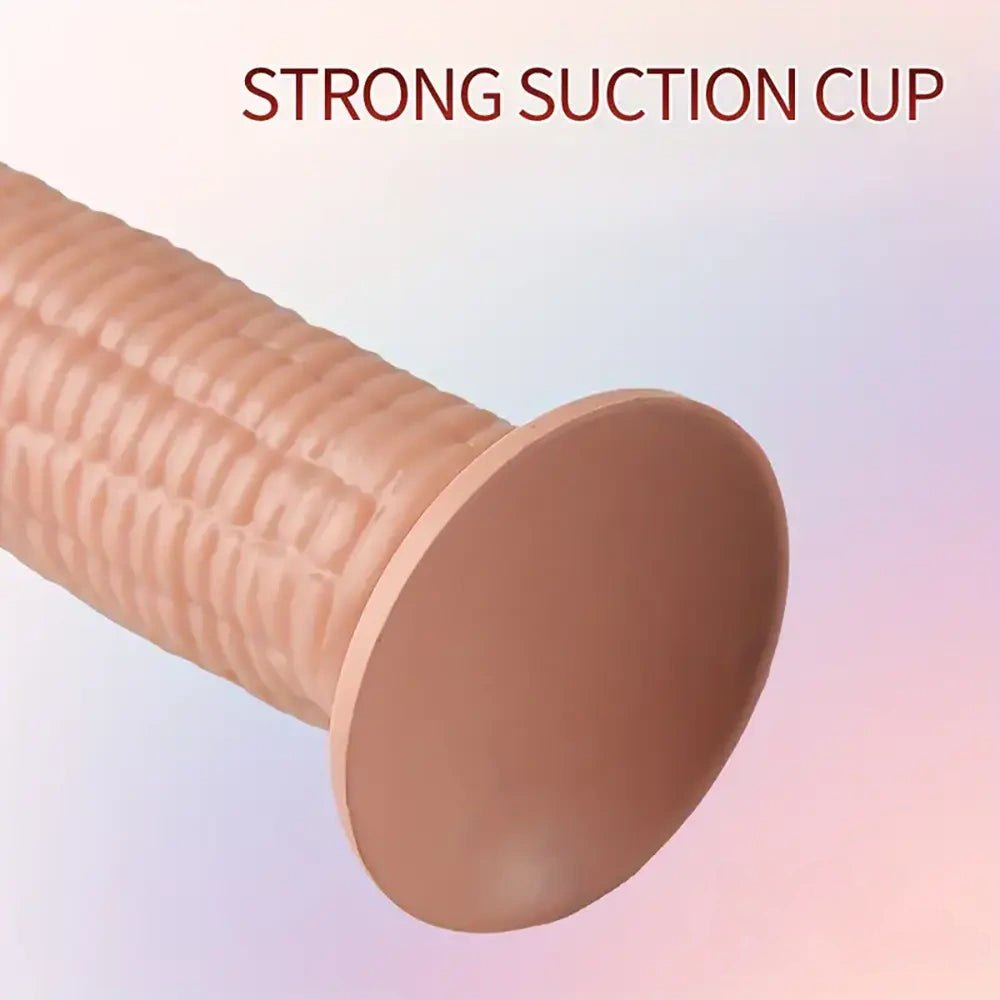Flesh-tone ribbed realistic PVC dildo, photo 7