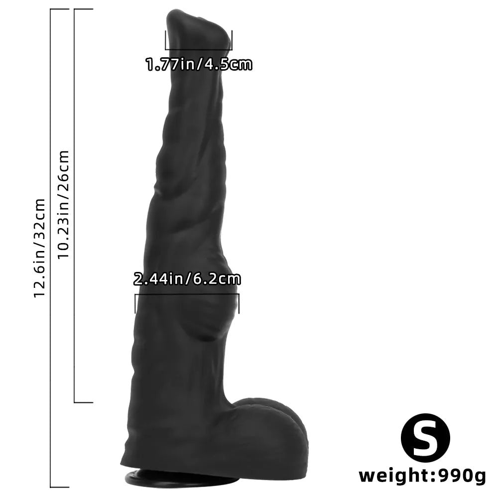 Black ribbed tapered animal-style silicone dildo