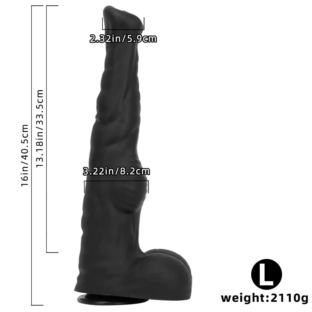 Black ribbed tapered animal-style silicone dildo