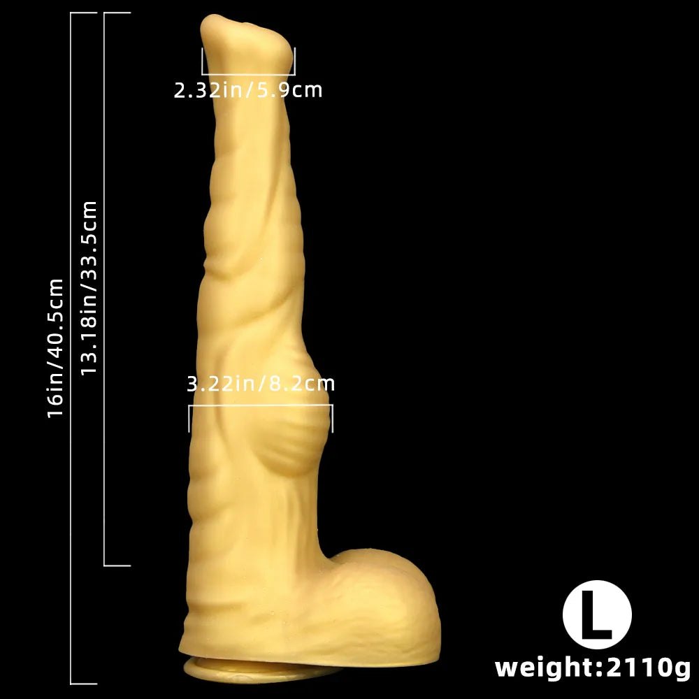 Gold ribbed tapered animal-style silicone dildo
