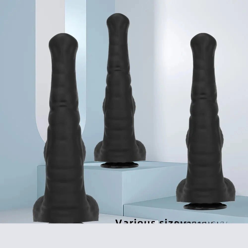 Ribbed tapered animal-style silicone dildo, photo 3