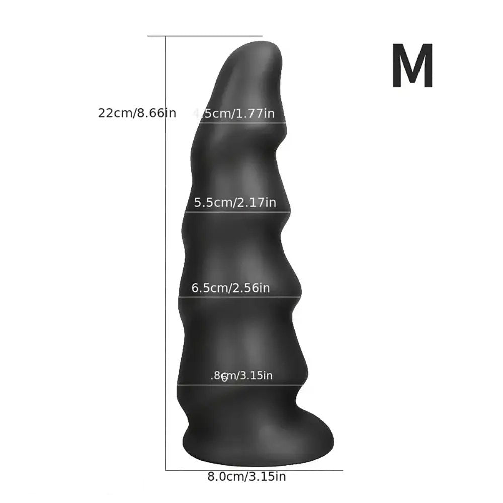 Black ribbed tapered PVC anal dildo