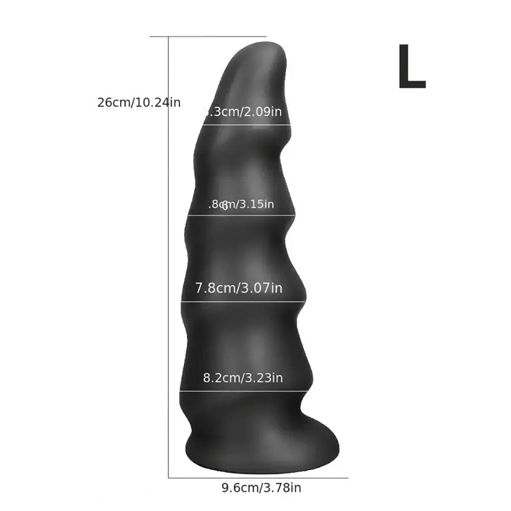 Black ribbed tapered PVC anal dildo