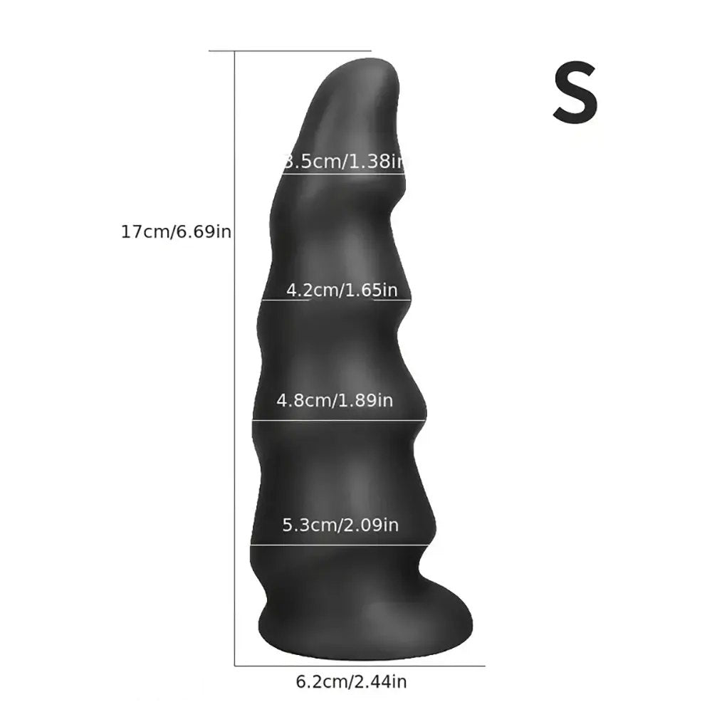 Black ribbed tapered PVC anal dildo