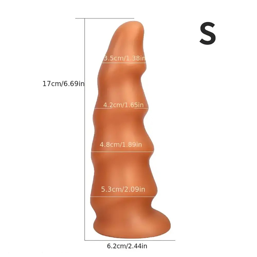 Golden ribbed tapered PVC anal dildo