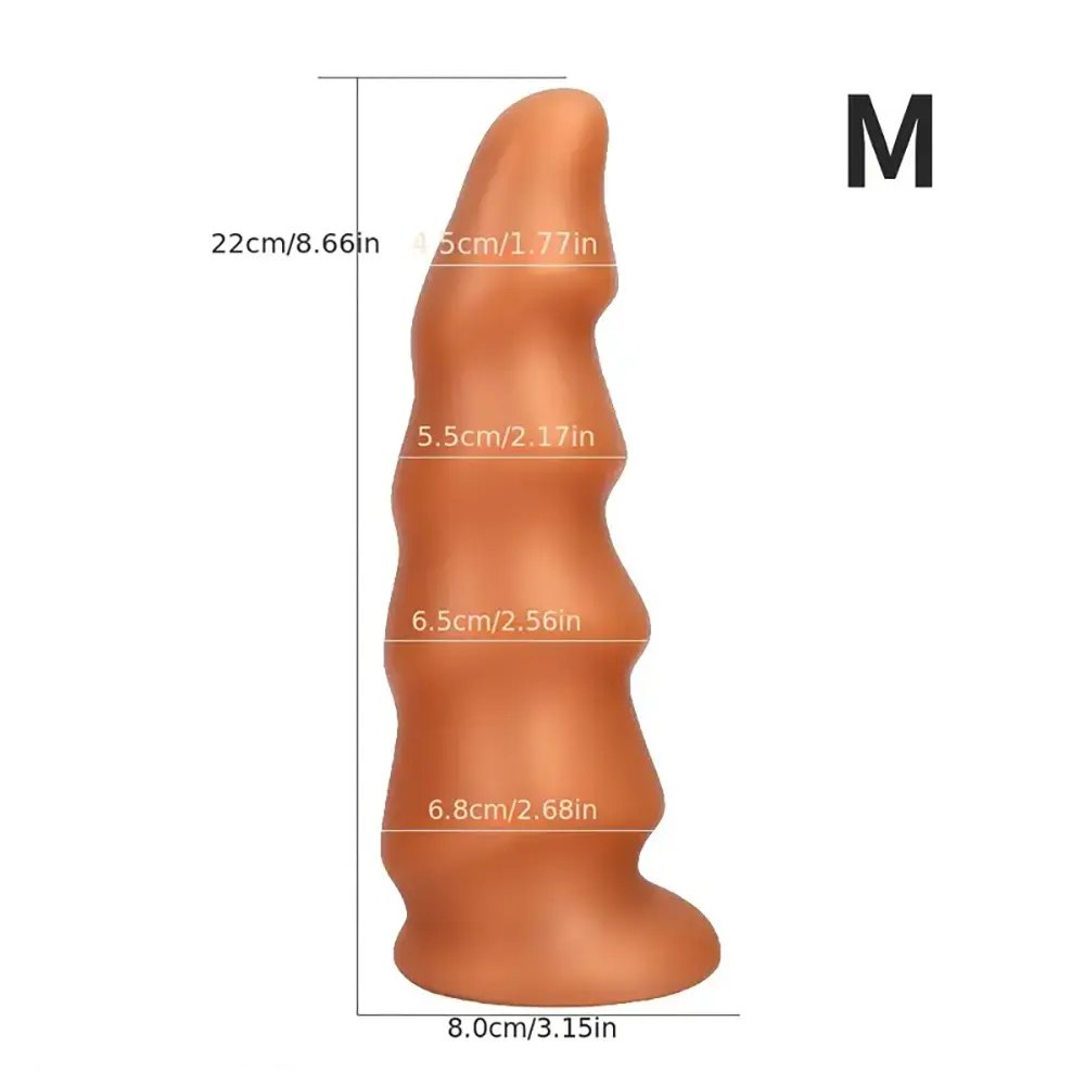 Golden ribbed tapered PVC anal dildo