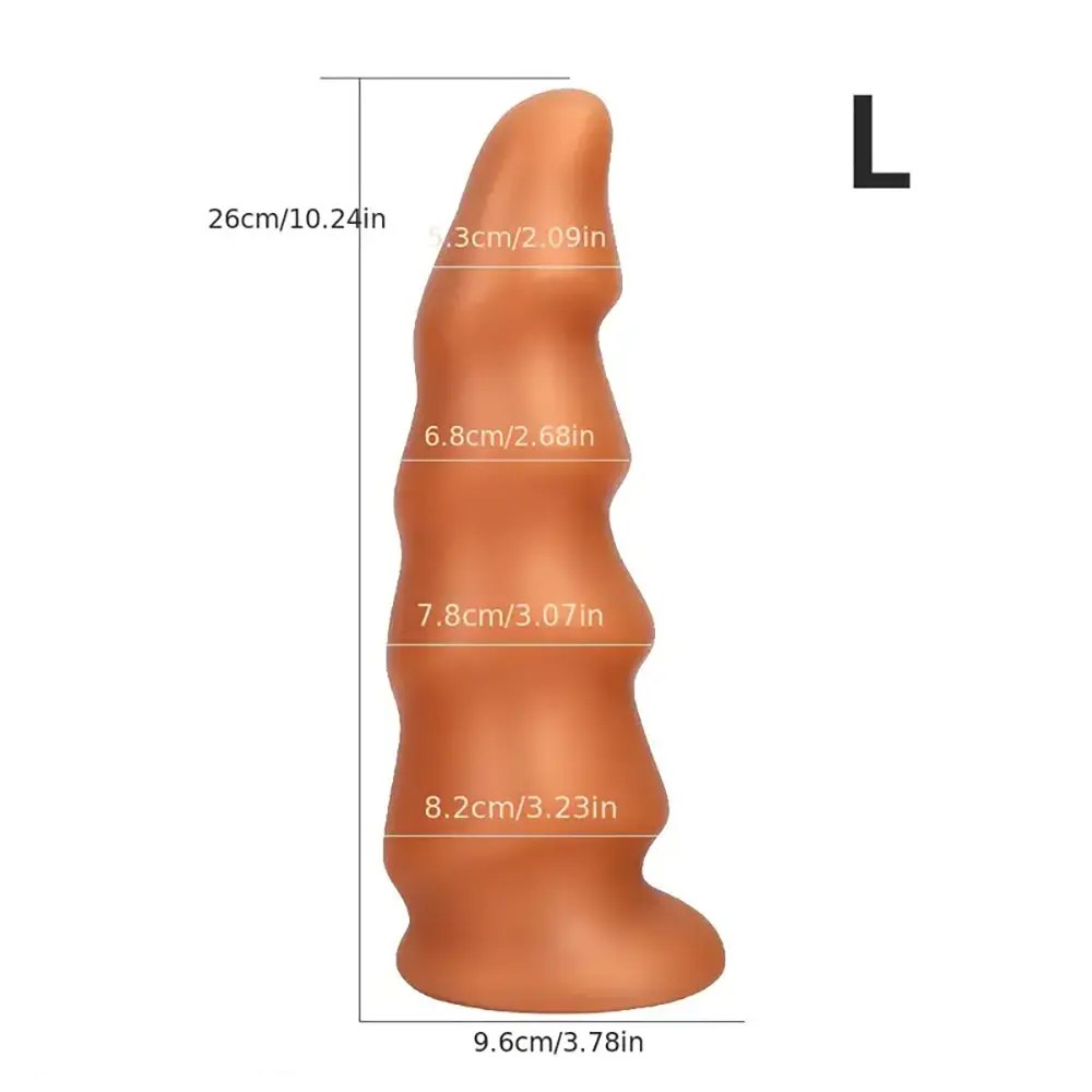 Golden ribbed tapered PVC anal dildo