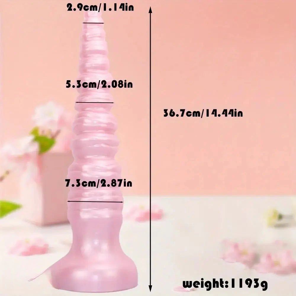 Pink ribbed tapered thick dildo