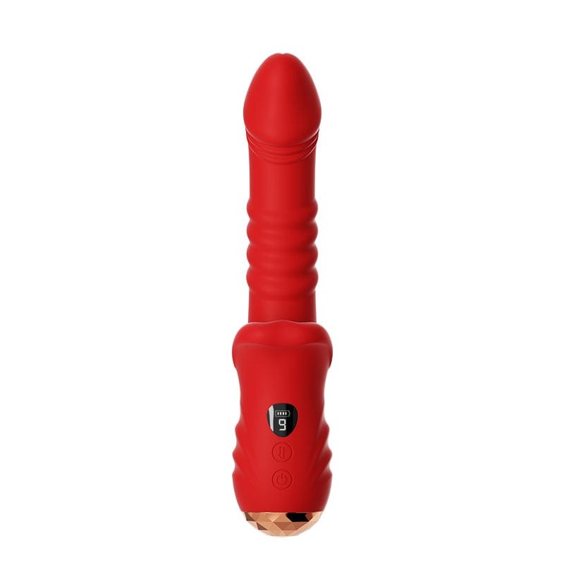 Red ribbed silicone thrusting vibrator, photo 1