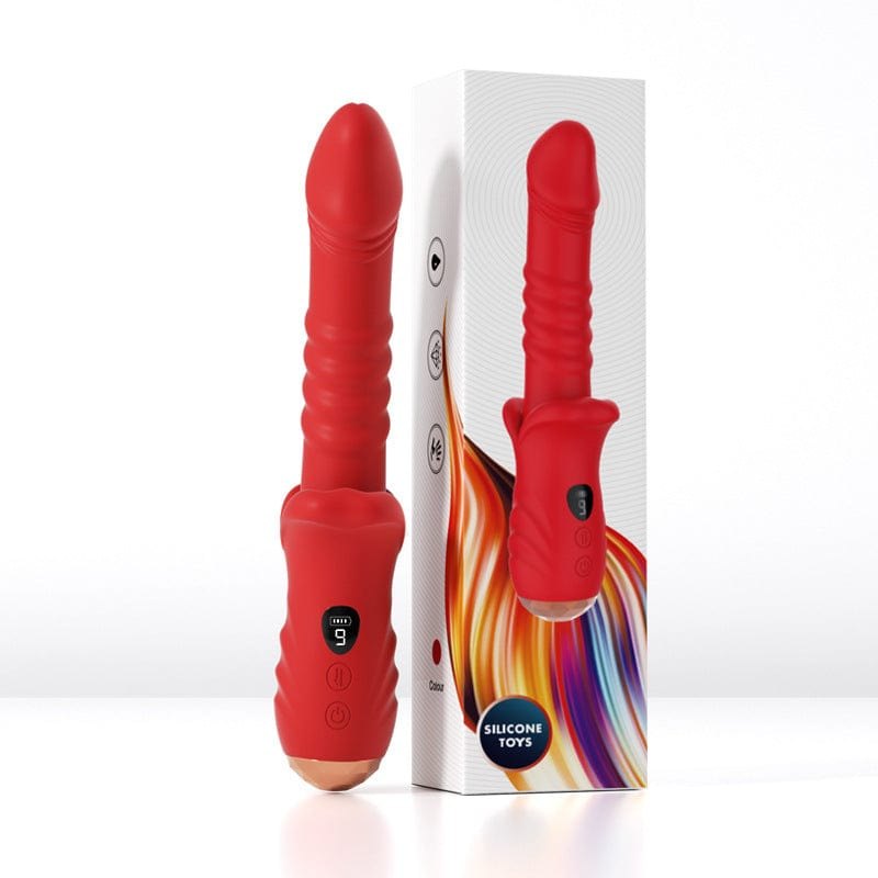 Red ribbed silicone thrusting vibrator, photo 7