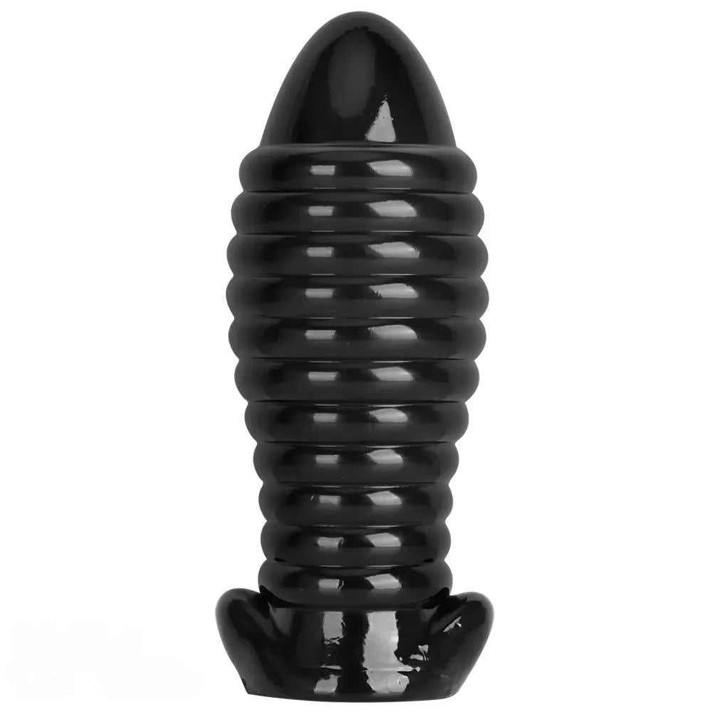 Black ribbed textured fantasy dildo, photo 1