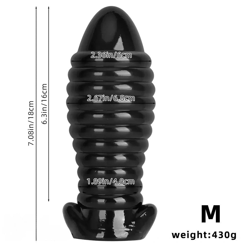 Black ribbed textured fantasy dildo, photo 3