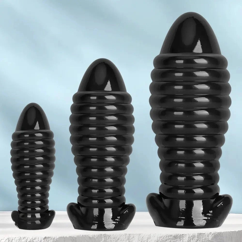 Black ribbed textured fantasy dildo, photo 4