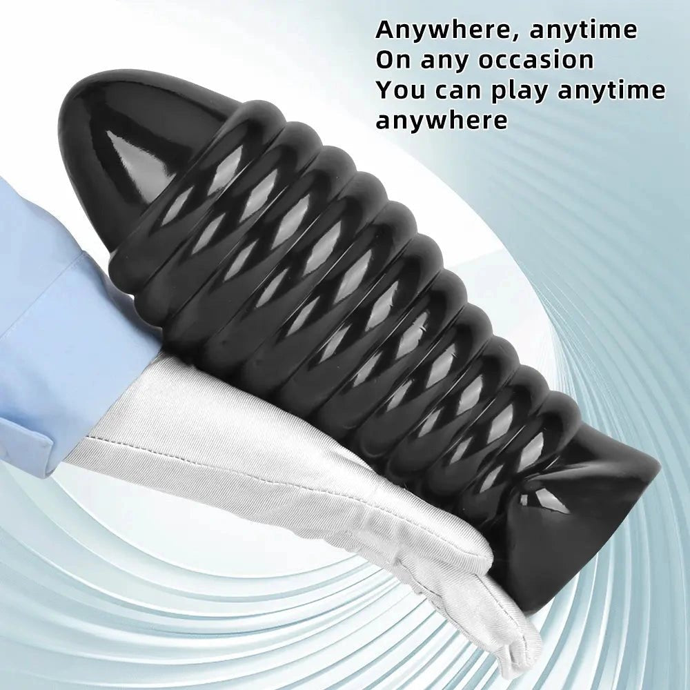 Black ribbed textured fantasy dildo, photo 5