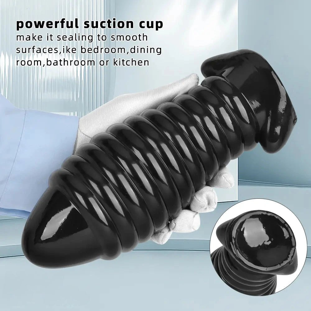 Black ribbed textured fantasy dildo, photo 6