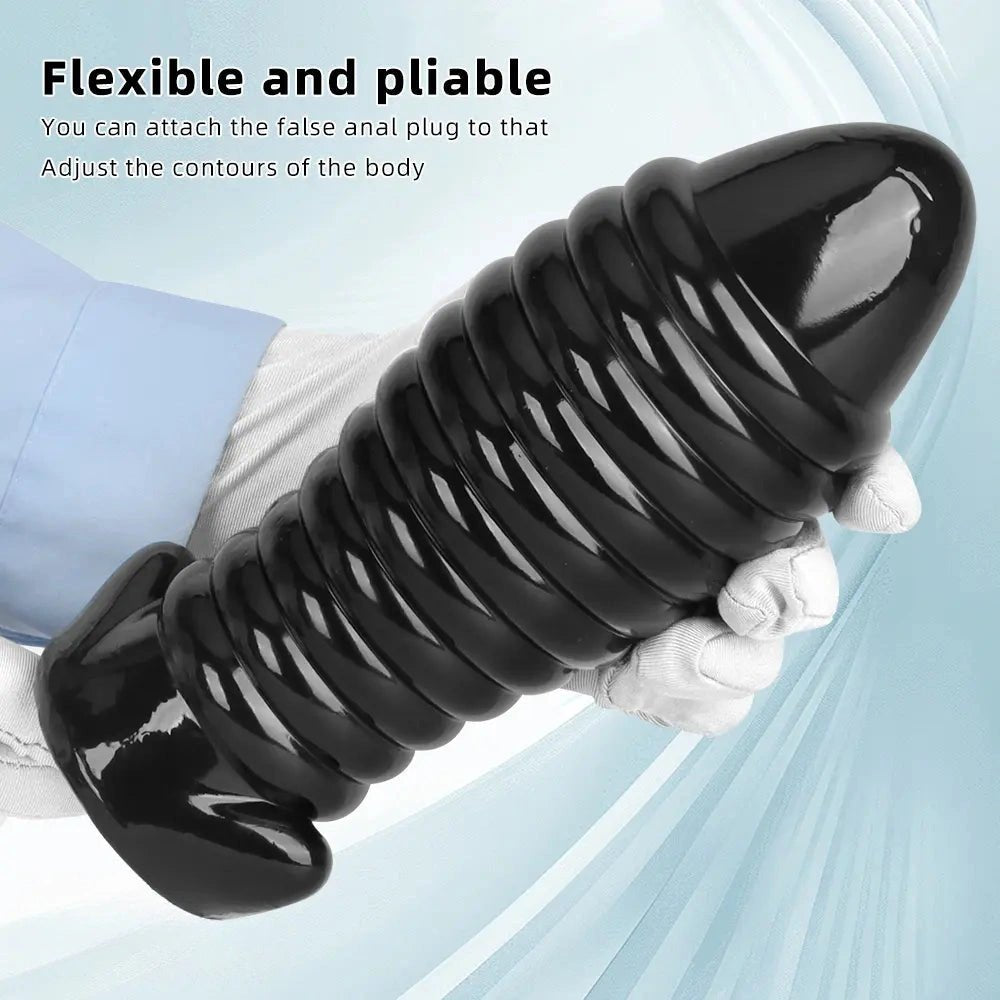 Black ribbed textured fantasy dildo, photo 7