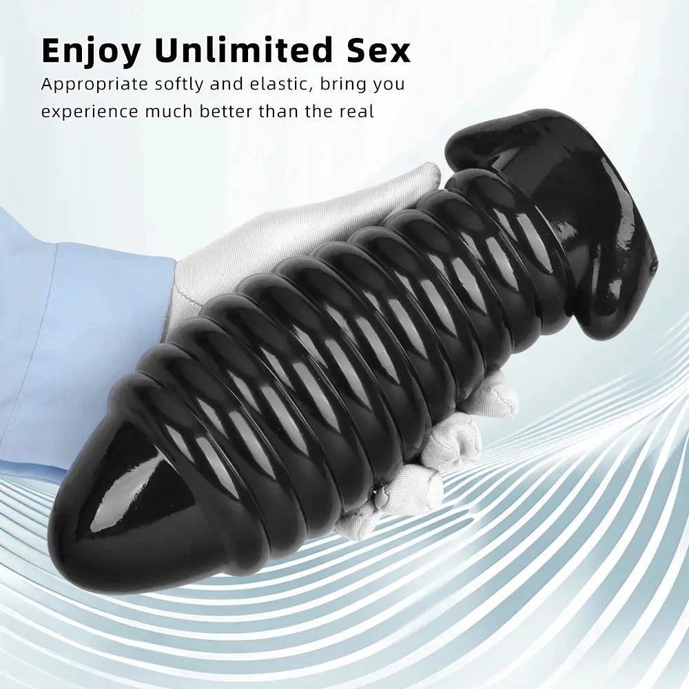 Black ribbed textured fantasy dildo, photo 8