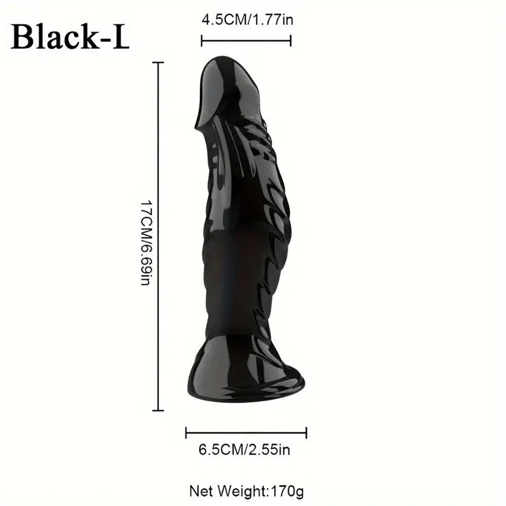 Black ribbed textured pvc anal dildo