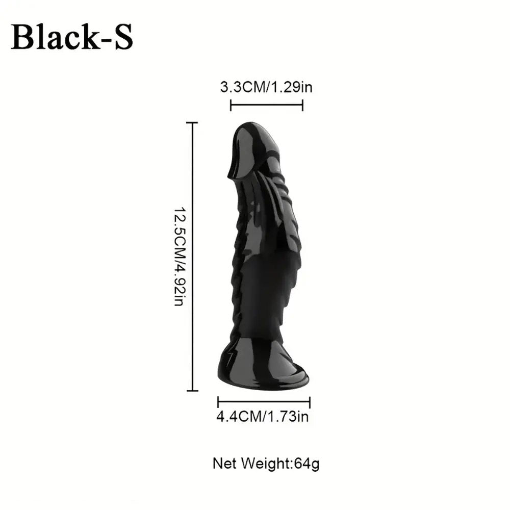 Black ribbed textured pvc anal dildo