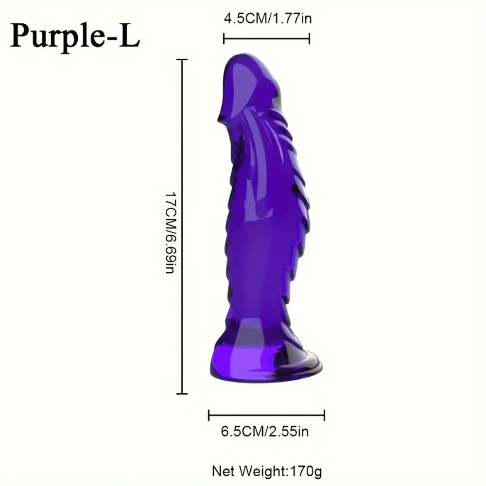 Purple ribbed textured pvc anal dildo